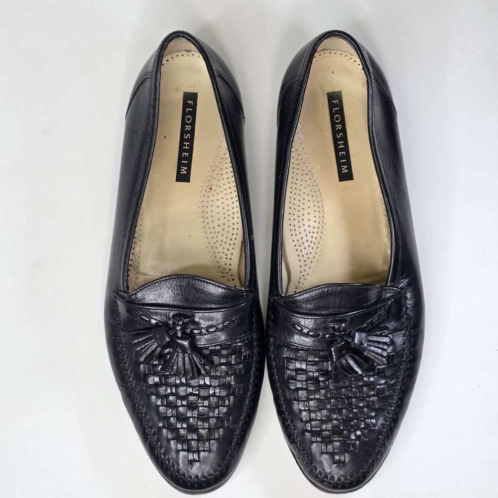 Florsheim Dress Shoes Men's Size 13 Black Leather Woven Tassel Classic Loafers